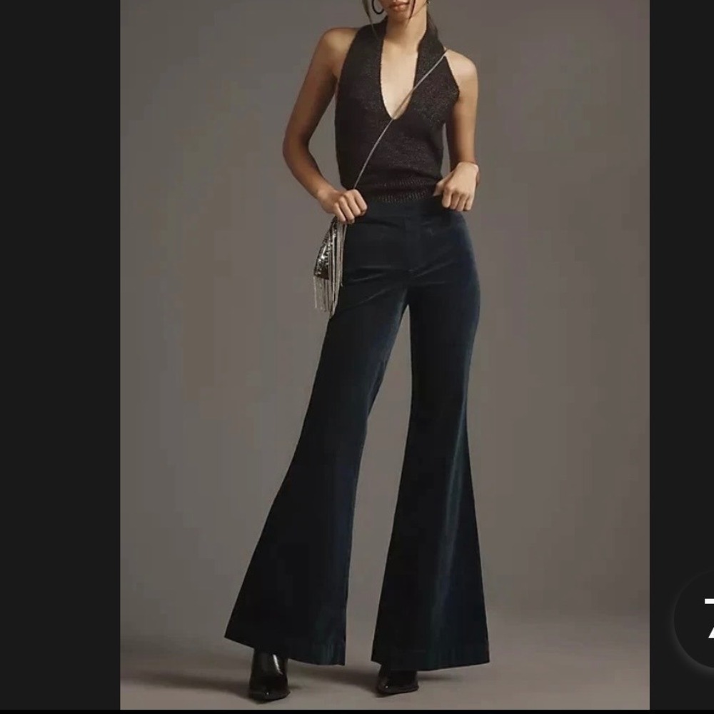 Pilcro Anthropologie Velvet Retro High Rise Flare Pants 28 Turquoise High Waist